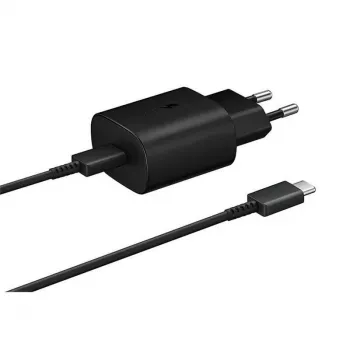 Samsung 25W kelioninis įkroviklis + USB-C/USB-C duomenų laidas juodos spalvos (OOB Bulk) (EP-TA800EBE + EP-DA905BBE)