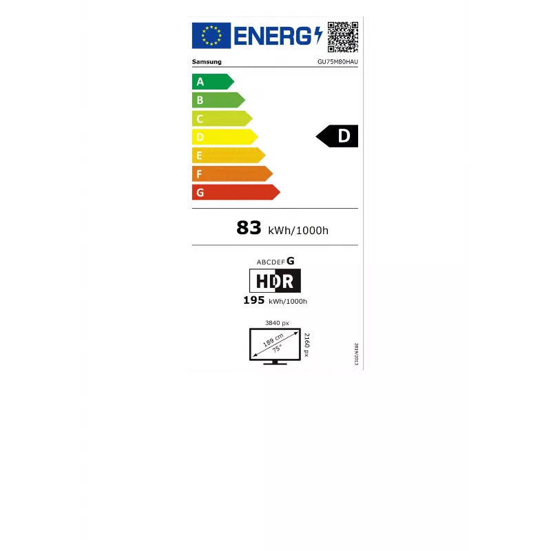 Samsung GU75M80HAUXZG 75 colių 4K Ultra HD LED išmanusis televizorius (Tizen, HDR10+, 20W garsiakalbiai, VESA 400x300)