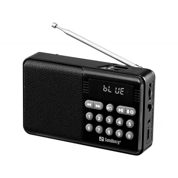 SANDBERG Speaker Radio FM+BT Recharge nešiojamas Bluetooth garsiakalbis su FM radiju, AUX, USB, MicroSD, 6W, juodos spalvos