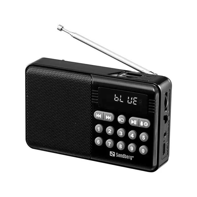 SANDBERG Speaker Radio FM+BT Recharge nešiojamas Bluetooth garsiakalbis su FM radiju, AUX, USB, MicroSD, 6W, juodos spalvos