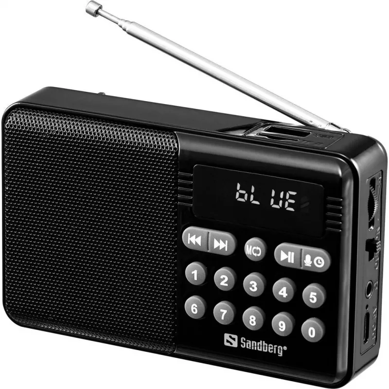SANDBERG Speaker Radio FM+BT Recharge nešiojamas Bluetooth garsiakalbis su FM radiju, AUX, USB, MicroSD, 6W, juodos spalvos