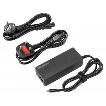 SANDBERG USB-C AC Charger PD100W EU+UK – 100W USB-C Power Delivery sieninis įkroviklis, keičiami EU/UK kištukai, juodas