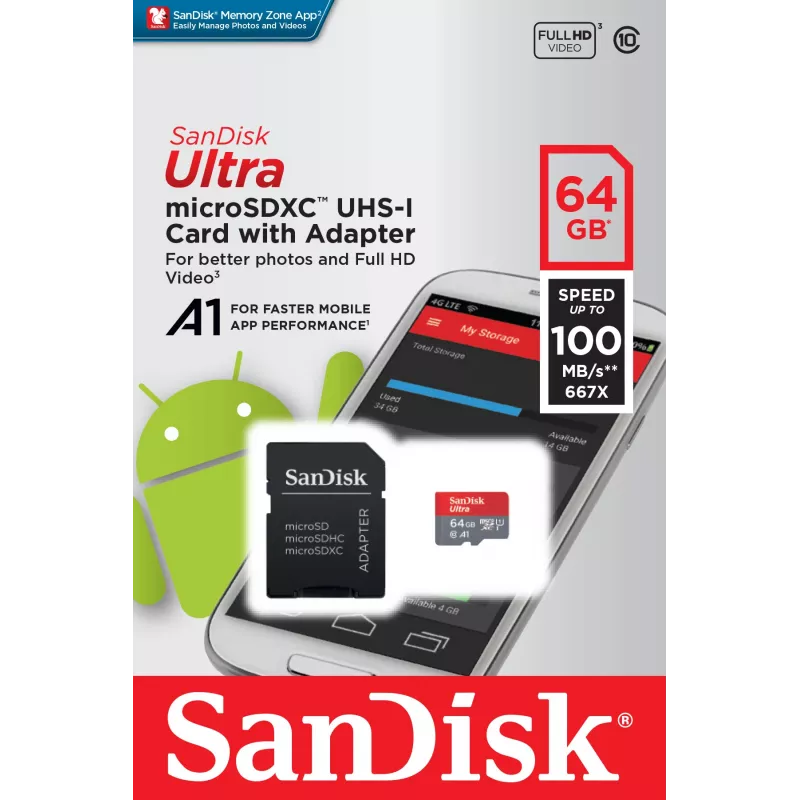 SanDisk Ultra 128GB microSDXC atminties kortelė su SD adapteriu