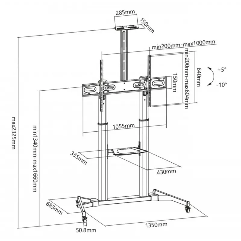 SBOX FS-3610 Grindinis LED televizoriaus stovas, 60–100 col., 100 kg