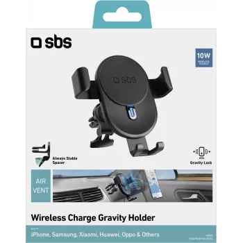 SBS TESUPWIR10CLIPSTG 10W belaidis automobilinis įkroviklis su laikikliu - juoda