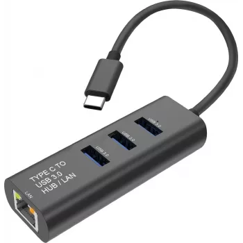 SECOMP STANDARD USB-C į Gigabit Ethernet adapteris + 3 portų USB 3.0 šakotuvas (S1431)