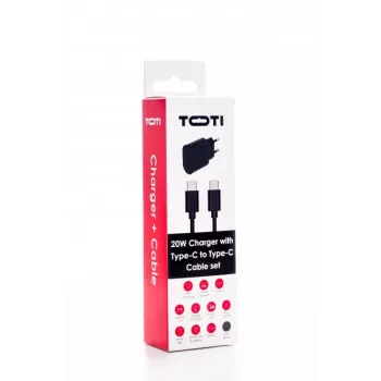 SEEK TOTI 20W Type-C PD Wall Fast Charger su Type-C į Type-C, 1 m PVC duomenų kabeliu 3A, juoda