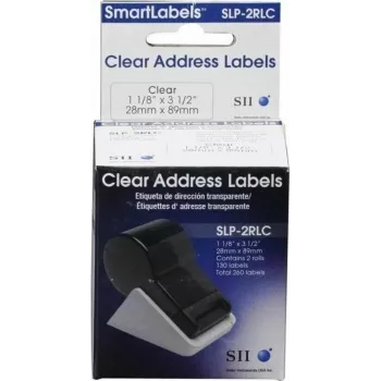 Seiko SLP-2RLC Clear Address Labels 28x89mm, 2 Rolls, 260 Labels, White, Permanent Adhesive, Direct Thermal, for Smart Label Printer