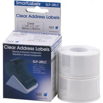 Seiko SLP-2RLC Clear Address Labels 28x89mm, 2 Rolls, 260 Labels, White, Permanent Adhesive, Direct Thermal, for Smart Label Printer