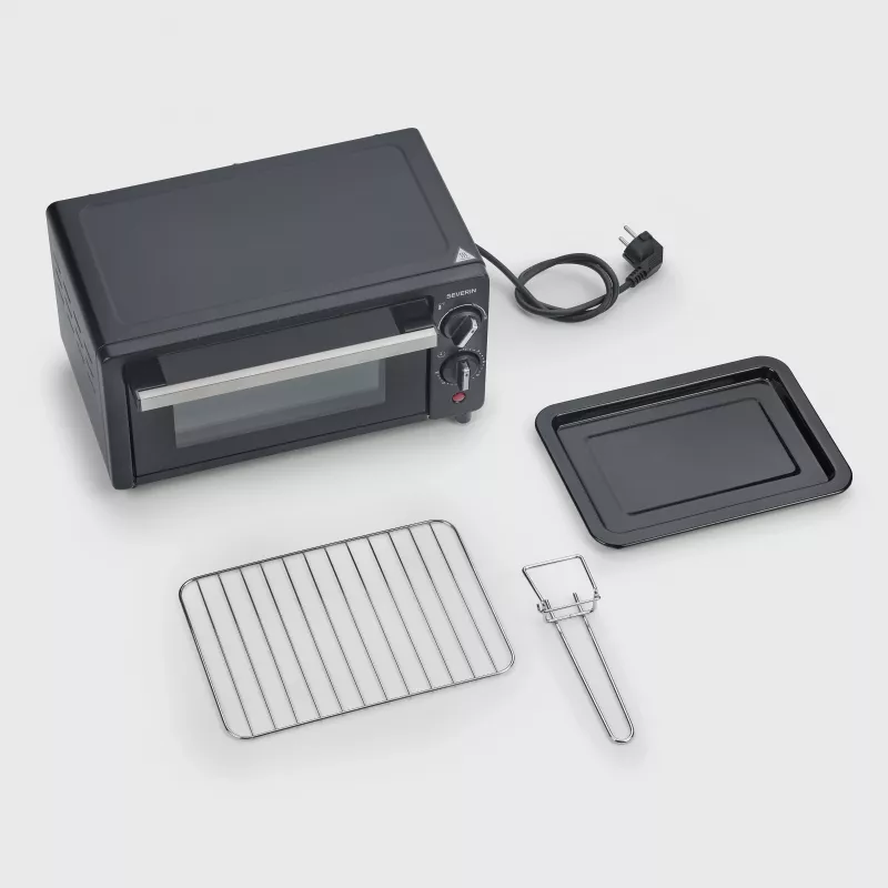 Severin TO 2062 mini orkaitė, 9 L, 800 W, su rotisserie, šepetėliuotu nerūdijančiu plienu/juoda