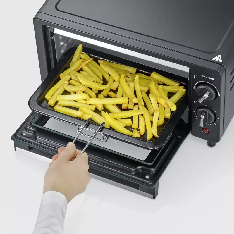 Severin TO 2062 mini orkaitė, 9 L, 800 W, su rotisserie, šepetėliuotu nerūdijančiu plienu/juoda