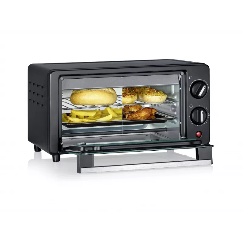 Severin TO 2062 mini orkaitė, 9 L, 800 W, su rotisserie, šepetėliuotu nerūdijančiu plienu/juoda