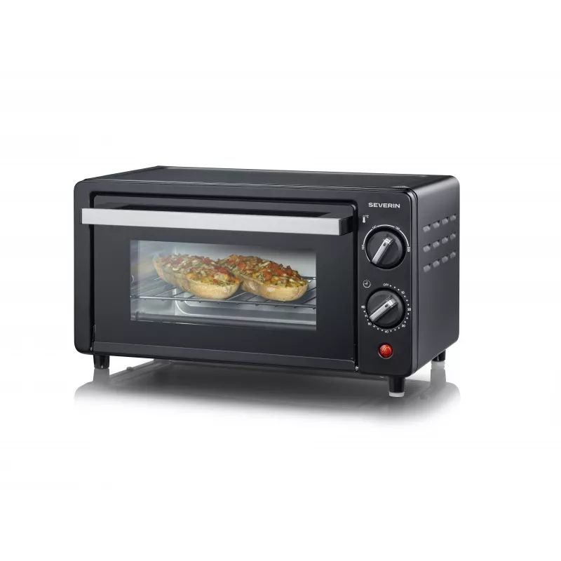 Severin TO 2062 mini orkaitė, 9 L, 800 W, su rotisserie, šepetėliuotu nerūdijančiu plienu/juoda