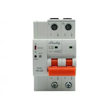 Shelly Pro 2CB C32 išmanusis miniatiūrinis automatinis jungiklis, 2 polių, 32A, Wi-Fi, LAN, Bluetooth