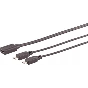 SHIVERPEAKS S/CONN maximum connectivity USB-C moteriškas į 2x USB Micro-B vyriškus Y-skirstytuvas adapterio kabelis, USB 2.0, 0,3m, juodas 13-20021