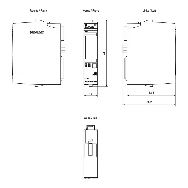 SIEMENS SIMATIC ET 200SP skaitmeninių išėjimų modulis DQ 4x24VDC/2A ST (6ES7132-6BD21-0BA0)