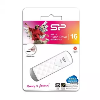 Silicon Power 16GB USB 2.0 atmintukas, ištraukiamas be dangtelio, baltas