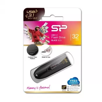 Silicon Power Blaze B25 32GB USB 3.2 Gen 1 atmintukas, įtraukiama jungtis, juodos spalvos