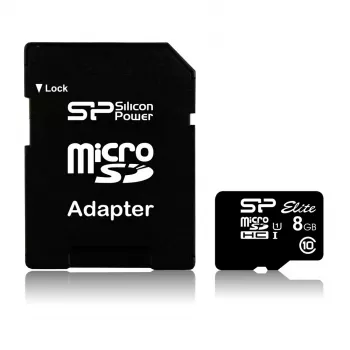 Silicon Power Elite 8GB microSDHC UHS-I U1 V10 atminties kortelė su SD adapteriu