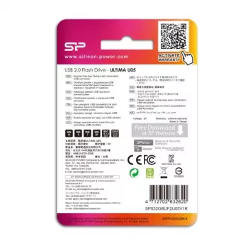 Silicon Power SP032GBUF2U05V1K 32GB USB 2.0 atmintukas - ištraukiama konstrukcija be dangtelio, juodas