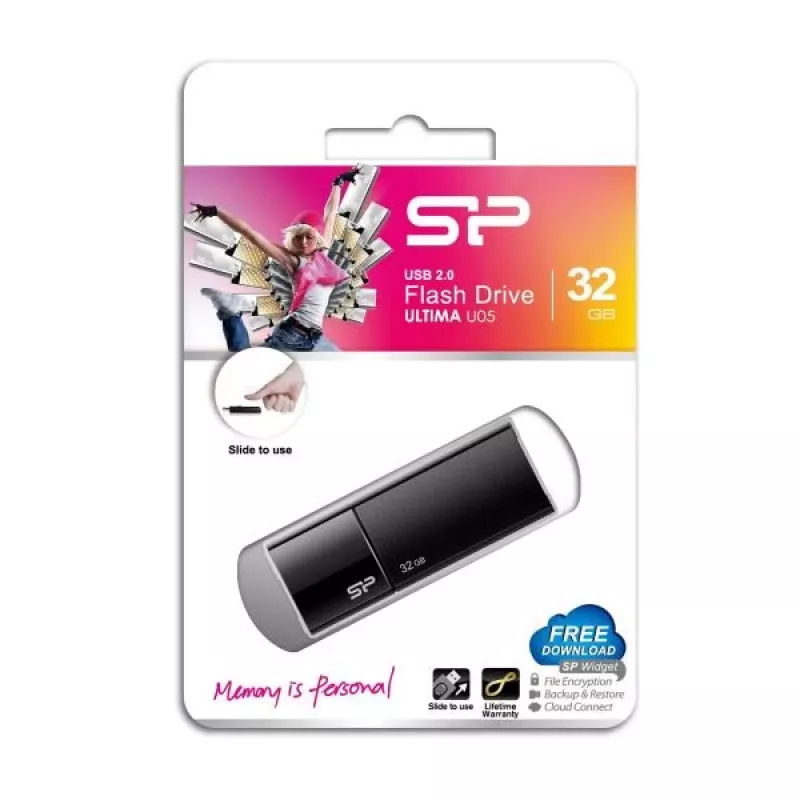 Silicon Power SP032GBUF2U05V1K 32GB USB 2.0 atmintukas - ištraukiama konstrukcija be dangtelio, juodas