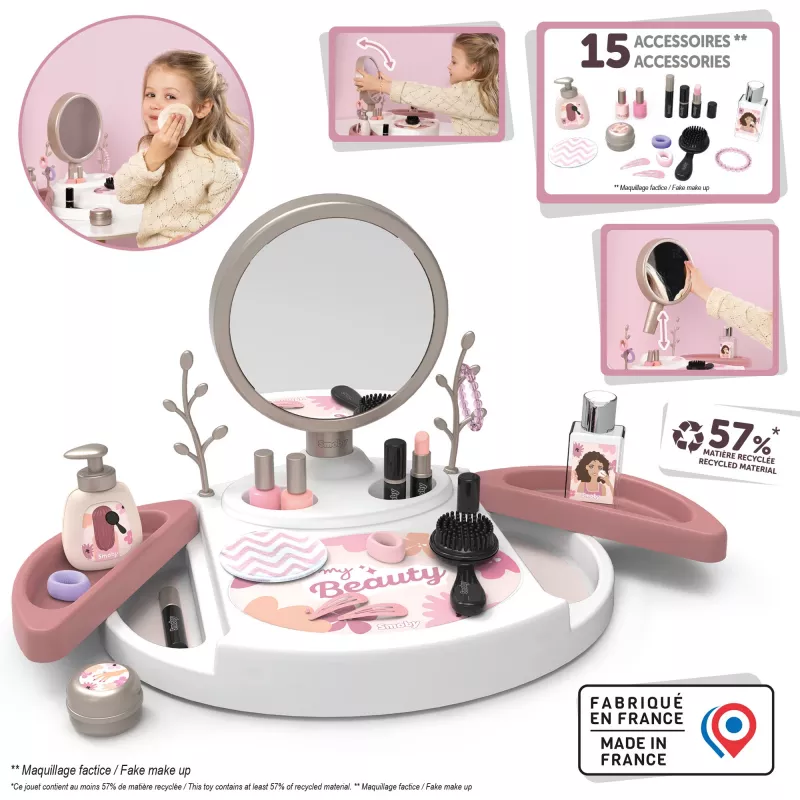 SIMBA-DICKIE My Beauty Studio interaktyvus grožio staliukas su apšviečiamu veidrodžiu ir 10 aksesuarų, 3-6 m.