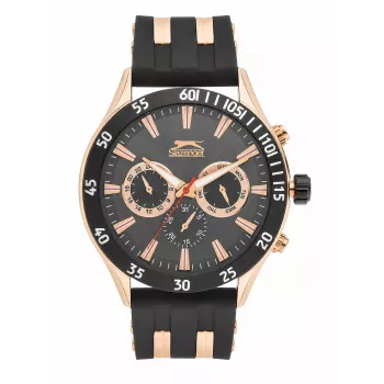 SLAZENGER MAN SL96076203 Vyriškas analoginis kvarcinis laikrodis 48 mm mėlynas ciferblatas rudo odinio dirželio