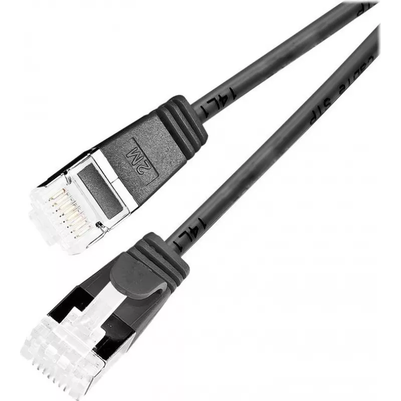 Wirewin Light tinklo kabelis apvalus U/FTP Cat 6a juodas 0,5m plonas lankstus PoE (PKW-LIGHT-STP-K6A 0.5 SW)