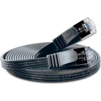 Wirewin SLIM S6 015 SW – Cat.6 SLIM tinklo kabelis, STP(PIMF), 0,15 m, juodas (PKW-STP-SLIM-KAT6 0.15 SW)