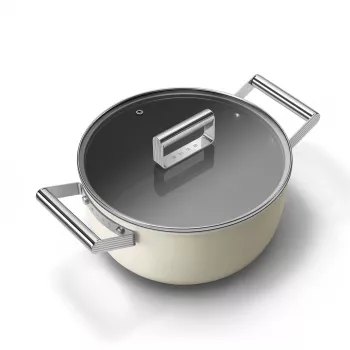 Smeg CSF2412CRM Puodas, 24 cm, Keraminė nelipni danga, Nerūdijančio plieno rankena, Matinė kreminė