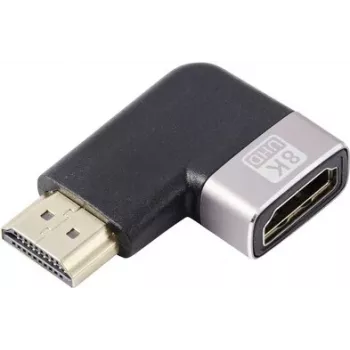 SpeaKa Professional SP-11302004 HDMI adapteris 8K 60Hz 4K 120Hz 90° kampu, male to female, juodas/sidabrinis