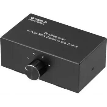 SpeaKa Professional SP-AS-500 4 kanalų Cinch audio perjungiklis, dvikryptis, metalinis korpusas