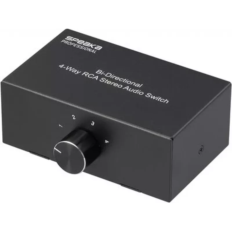 SpeaKa Professional SP-AS-500 4 kanalų Cinch audio perjungiklis, dvikryptis, metalinis korpusas
