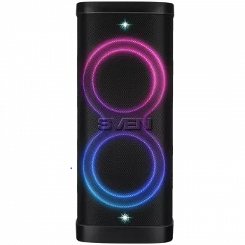 Garsiakalbis Party Box SVEN PS-1250, juodas (300 W, TWS, IPx4, Bluetooth, FM, USB, microSD, LED ekranas, 13500 mAh)