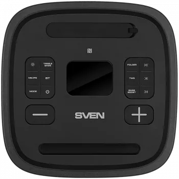 Garsiakalbis Party Box SVEN PS-1250, juodas (300 W, TWS, IPx4, Bluetooth, FM, USB, microSD, LED ekranas, 13500 mAh)