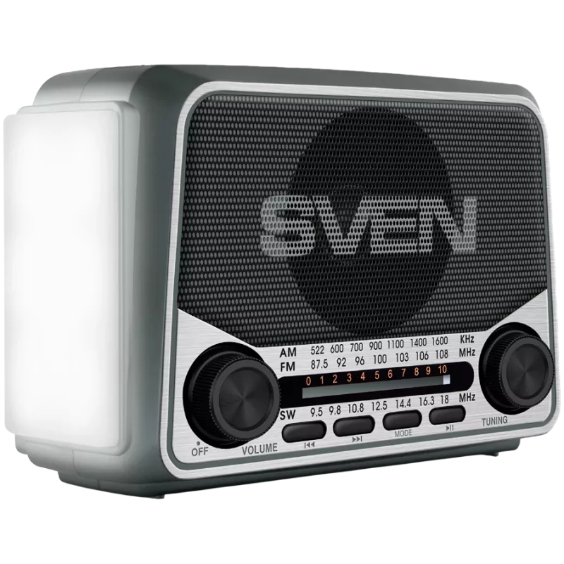 Nešiojamas garsiakalbis SVEN SRP-150, pilka (3W, Bluetooth, FM/AM/SW, USB, microSD, žibintuvėlis, baterija)