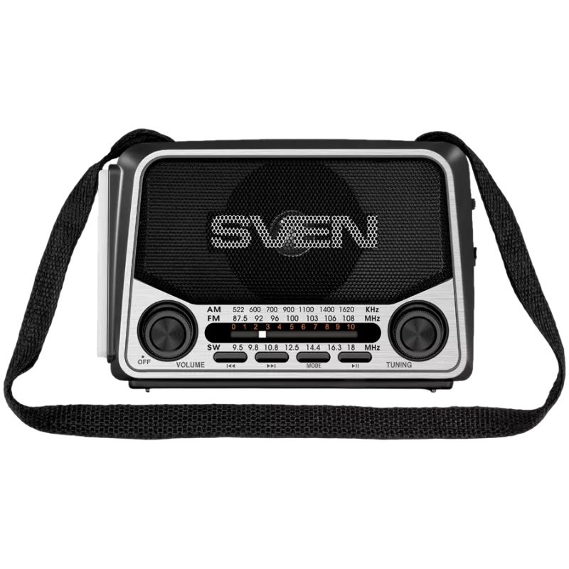Nešiojamas garsiakalbis SVEN SRP-150, pilka (3W, Bluetooth, FM/AM/SW, USB, microSD, žibintuvėlis, baterija)