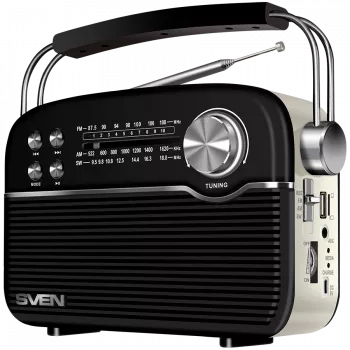 Nešiojamas garsiakalbis SVEN SRP-500, juodas (3W, Bluetooth, FM/AM/SW, USB, microSD, AUX, baterija)