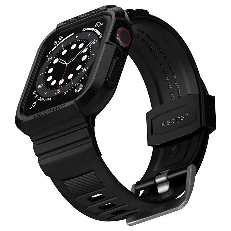 Spigen Apple Watch 44 mm sportinis dirželis su įmontuotu korpusu, juodas