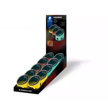 STAEDTLER NORIS vienos skylės drožtukas, apvalus, įvairių spalvų, pieštukams iki 8,2 mm, 23° kampu, 1 vnt. (516 001)