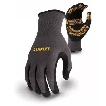 Stanley SY510L-QS darbo pirštinės, dydis L (9) – sintetinės odos delnas, spandekso nugara, neopreno rankogalis, EN 388 sertifikuota, juoda/geltona