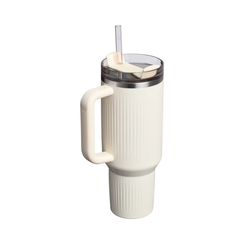 STANLEY The Quencher H2.0 Fluted gėrimų indas 1,18L blizgus kreminis su šiaudeliu