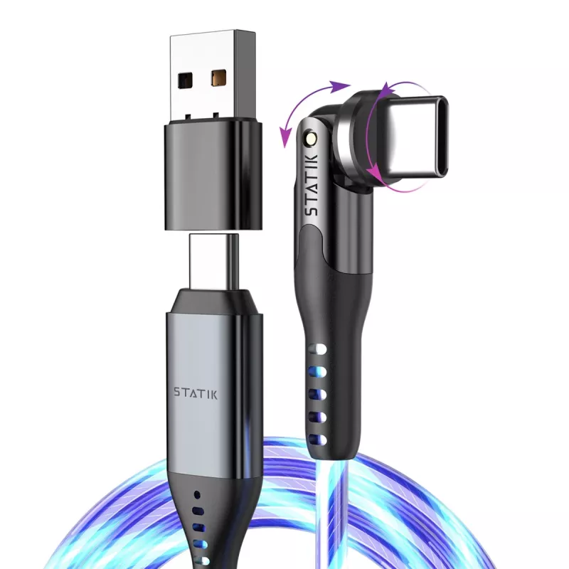 STATIK PowerPivot Pro šviečiantis LED laidas USB-C į USB-C 1 m juodas