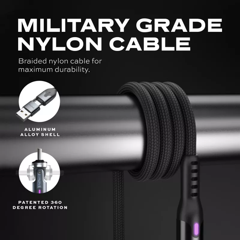 STATIK PowerPivot Pro Nylon Braided Cable, USB-C to USB-C, 2m, Black