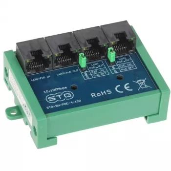 STG-SW-POE-4-120 4 prievadų Fast Ethernet PoE komutatorius su prailgintuvu, 3x PoE+ 30W, 1x Uplink, 60W biudžetas, 250m Extend režimas