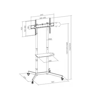 Sunne Floor Stand S1122 TV stovas 37-70 colių juodas 45 kg talpa