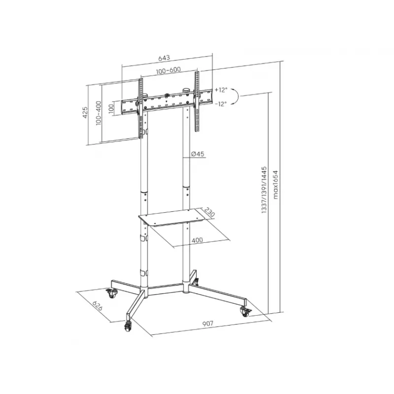 Sunne Floor Stand S1122 TV stovas 37-70 colių juodas 45 kg talpa
