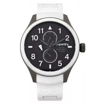 SUPERDRY vyriškas analoginis kvarcinis laikrodis SYG110W 44mm juodas silikoninis dirželis