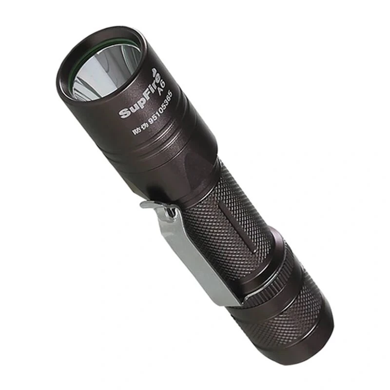 SUPERFIRE A6 žibintuvėlis - 1200 liumenų P50 LED, 280 m šviesos spindulys, USB įkrovimas, priartinimas, IP44
