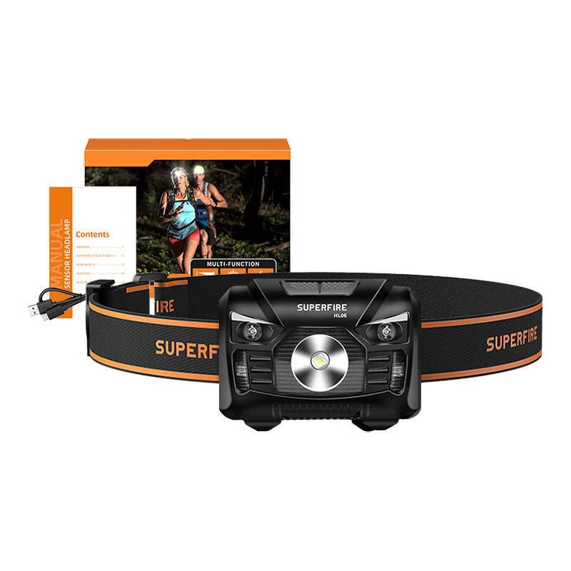 Superfire HL06 500 Lumen įkraunamas LED žibintuvėlis ant galvos, IP44